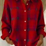Women's Plaid Knit Shirt Jacket in Red