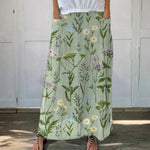 Women's Spring Field Print Linen Pocket Skirt
