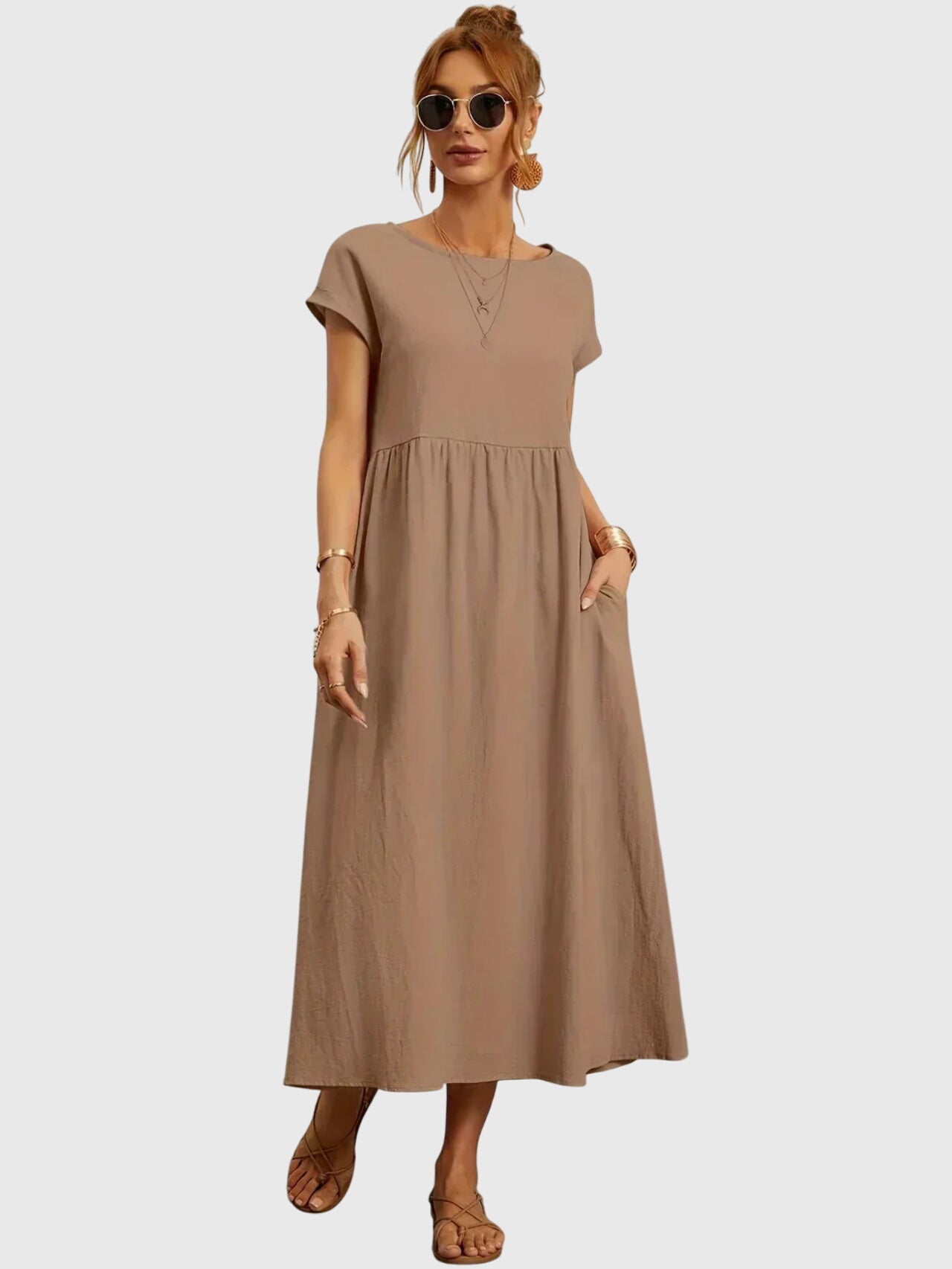 Women's Casual Pocket Dress in Khaki