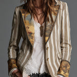 Suzanne | Striped Bohemian Blazer with Printed Collar