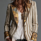 Suzanne | Striped Bohemian Blazer with Printed Collar
