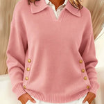 Women's V-Neck Sweater with Collar in Pink