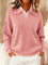 Women's Polo Collar Sweater with Gold Buttons in Pink