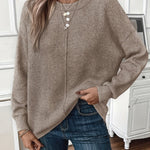 Women's Soft Knit Sweater with Side Slits in Brown