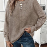 Women's Soft Knit Sweater with Side Slits in Brown