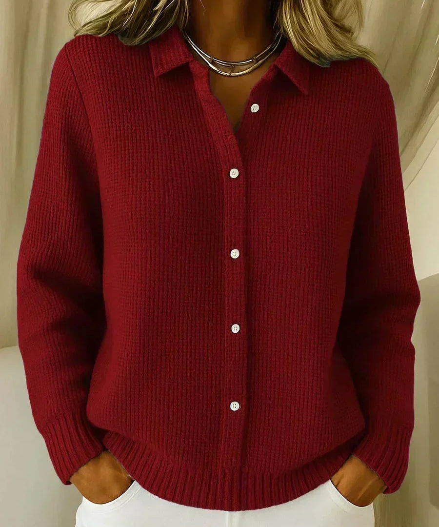 Women's Textured Button-Front Cardigan in Wine Red