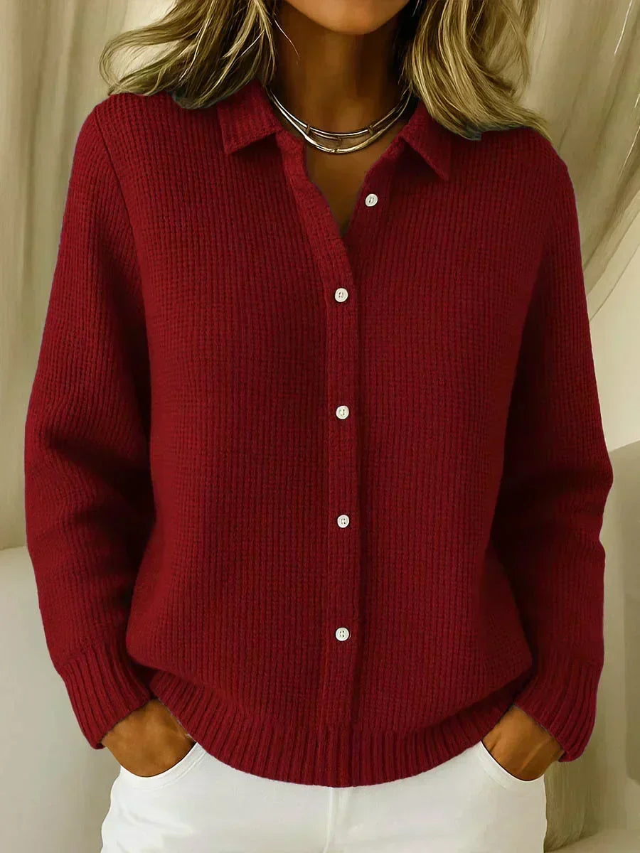 Women's Textured Button-Front Cardigan in Wine Red