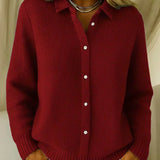 Women's Textured Button-Up Cardigan in Wine Red