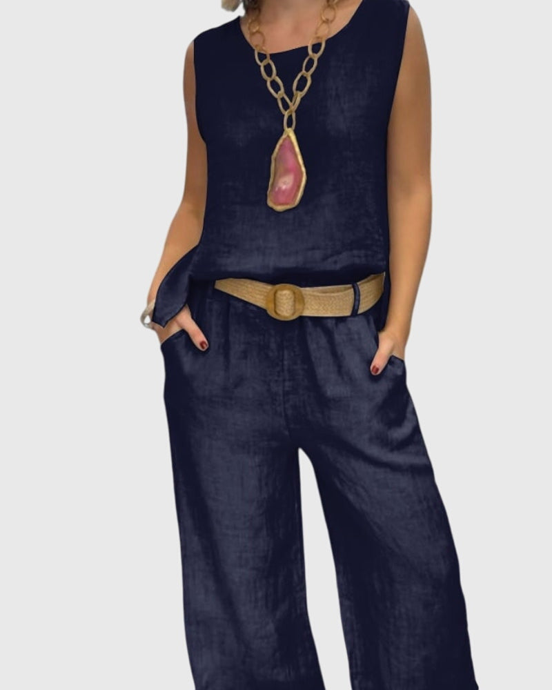 Women's Bohemian Two-Piece Set in Navy Blue