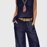 Women's Bohemian Two-Piece Set in Navy Blue