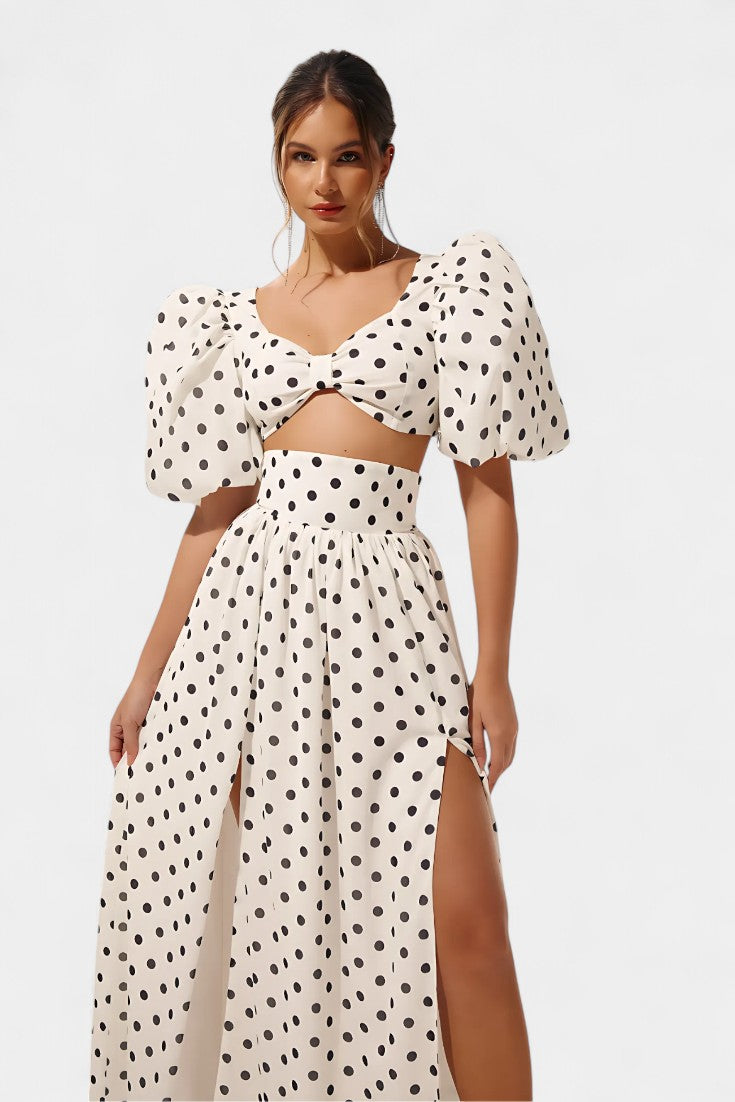 Women's Puff Sleeve Top with Front Slit Skirt, photo 7