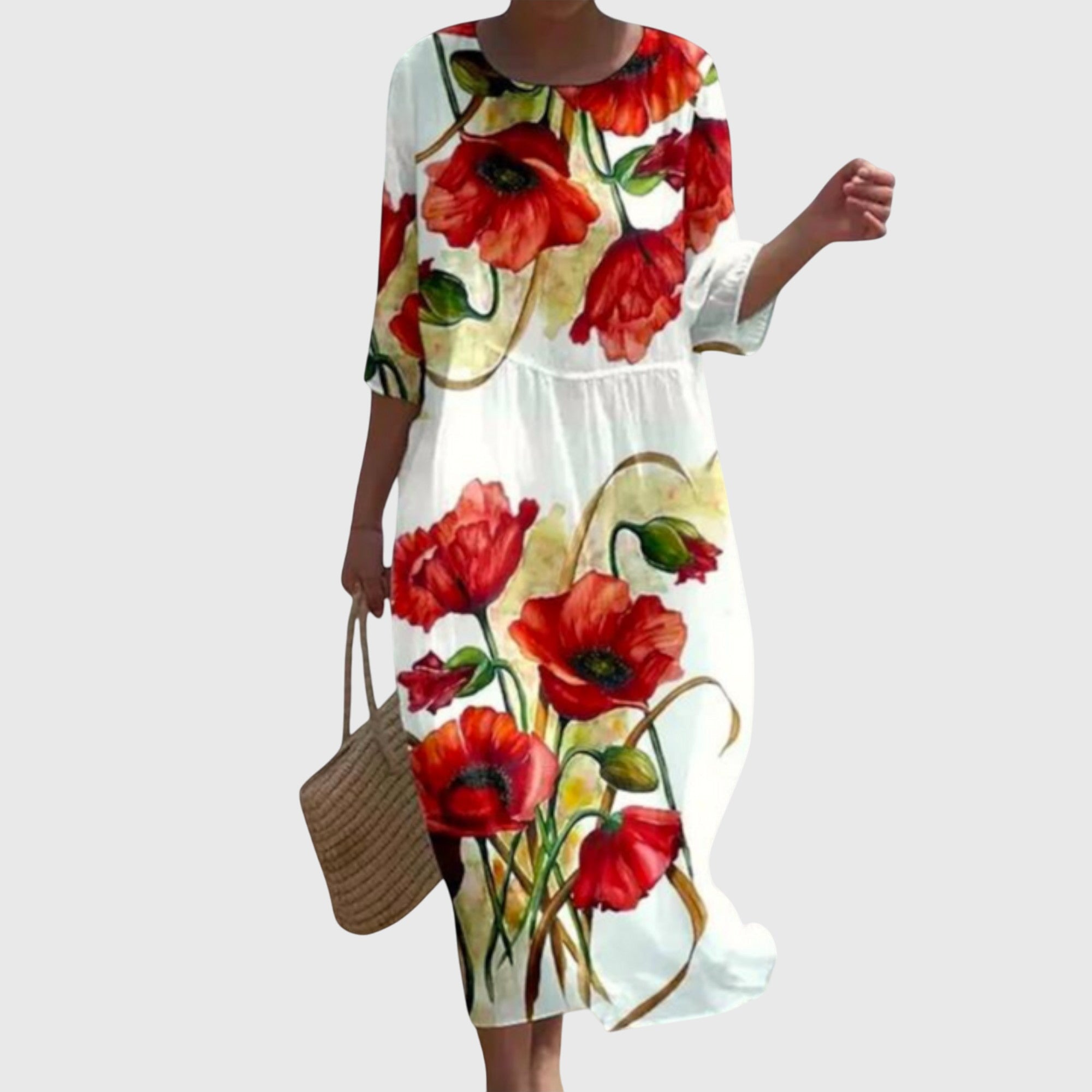 Women's Stylish Floral Maxi Dress in Red