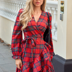 Women's Red Plaid Wrap Mini Dress, photo 3