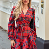 Women's Red Plaid Wrap Mini Dress, photo 3
