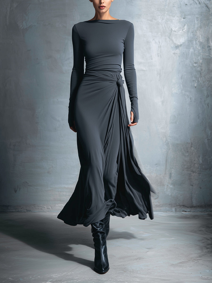 Women's Maxi dress with side knot in Gray
