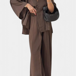 V-Neck Top with Straight-Leg Pants Set