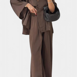 V-Neck Top with Straight-Leg Pants Set