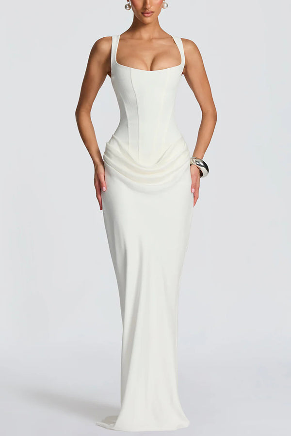 Women's Maxi Dress with Square Neck in White