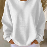 Women's Classic Waffle Knit Sweater in White