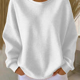 Women's Classic Waffle Knit Sweater in White