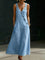 Women's Button-Front Denim Maxi Dress in Light Blue