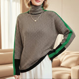 Women's Luxe Herringbone Mock-Neck Sweater in Green