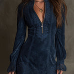 Women's Blue Suede Mini Dress with Lace
