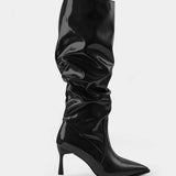 Pleated Faux Leather Pointed Toe Boots, photo 8