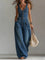 Women's Casual Denim Overalls in Navy Blue