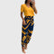 Women's Stylish Blouse and Pants Set in Yellow-Blue Print