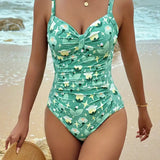 Women's One Piece Printed Tankini in Green