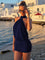 Women's Halter Backless Mini Dress in Navy Blue