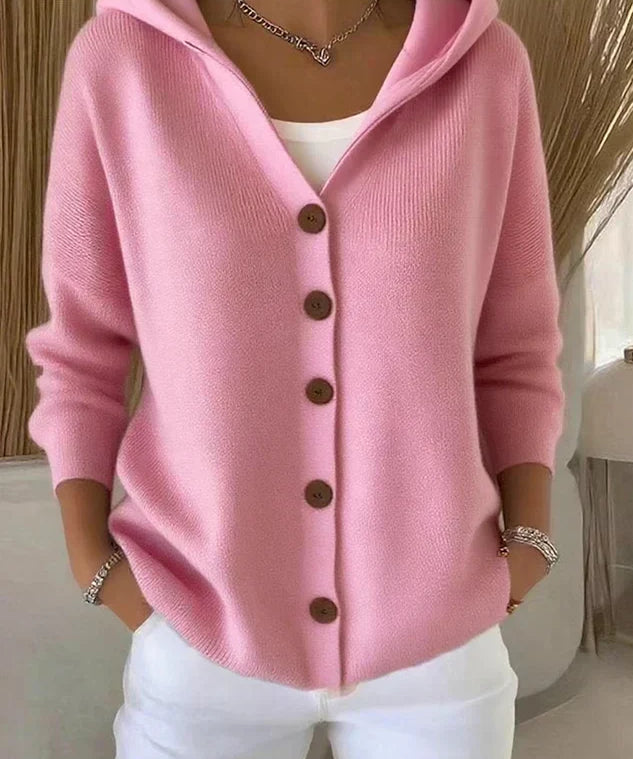 Women's Hooded Knit Cardigan in Pink