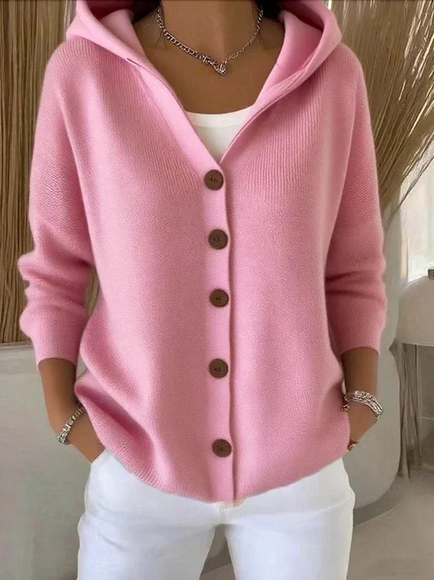 Women's Hooded Knit Cardigan in Pink