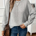 Women's Soft Knit Sweater with Side Slits in Gray