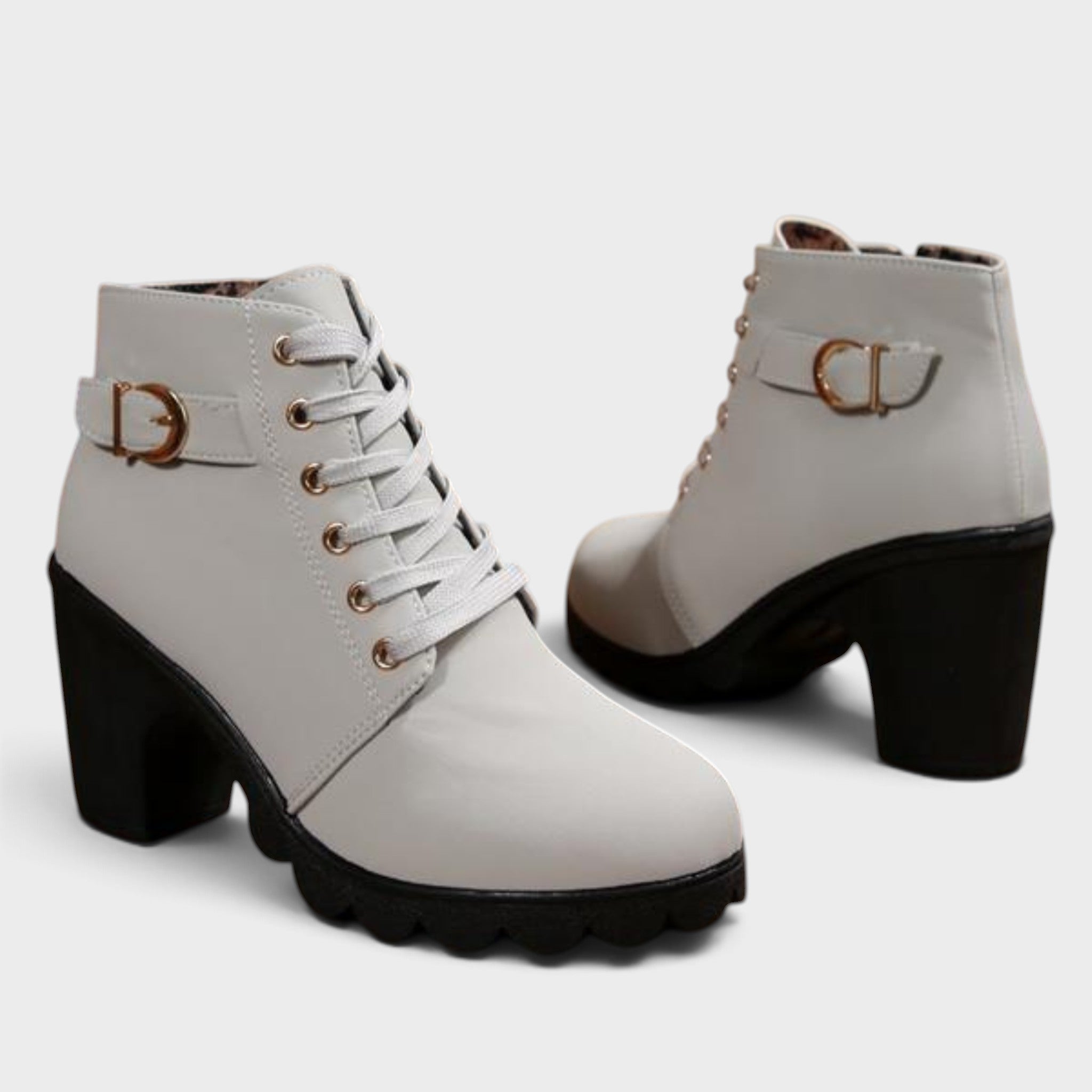 Women's Chic Buckle Ankle Boots in Grey