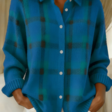 Women's Plaid Knit Shirt Jacket in Blue