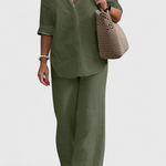 Relaxed Fit Two-Piece Linen-Cotton Ensemble in Green