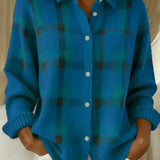 Kelsey Checked Cardigan in Blue
