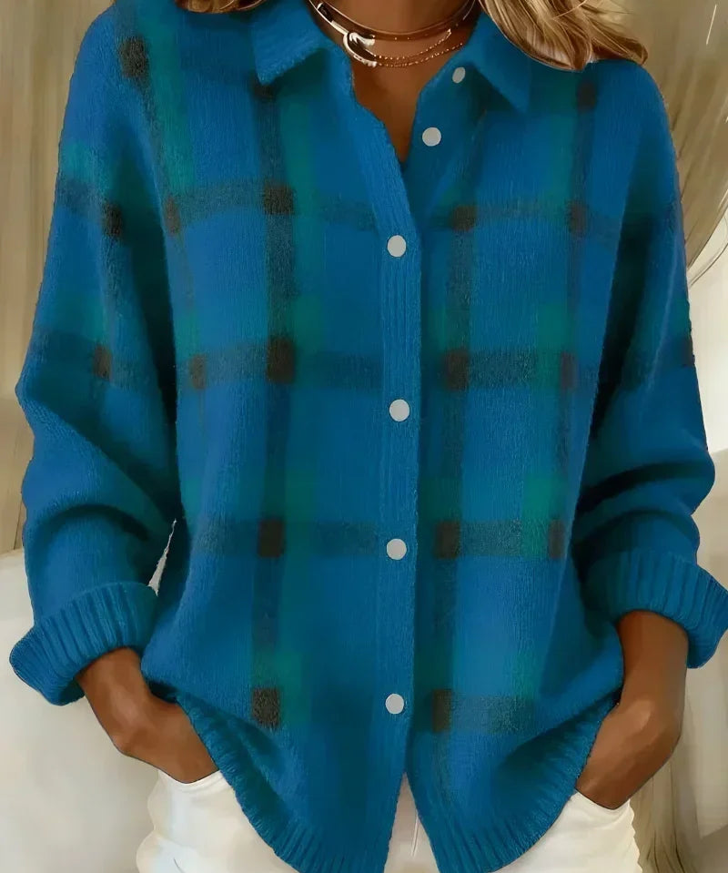 Kelsey Checked Cardigan in Blue