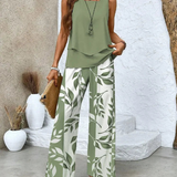 Women's Sleeveless Top And Wide-Leg Pants Set in Green