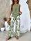 Women's Sleeveless Top And Wide-Leg Pants Set in Green