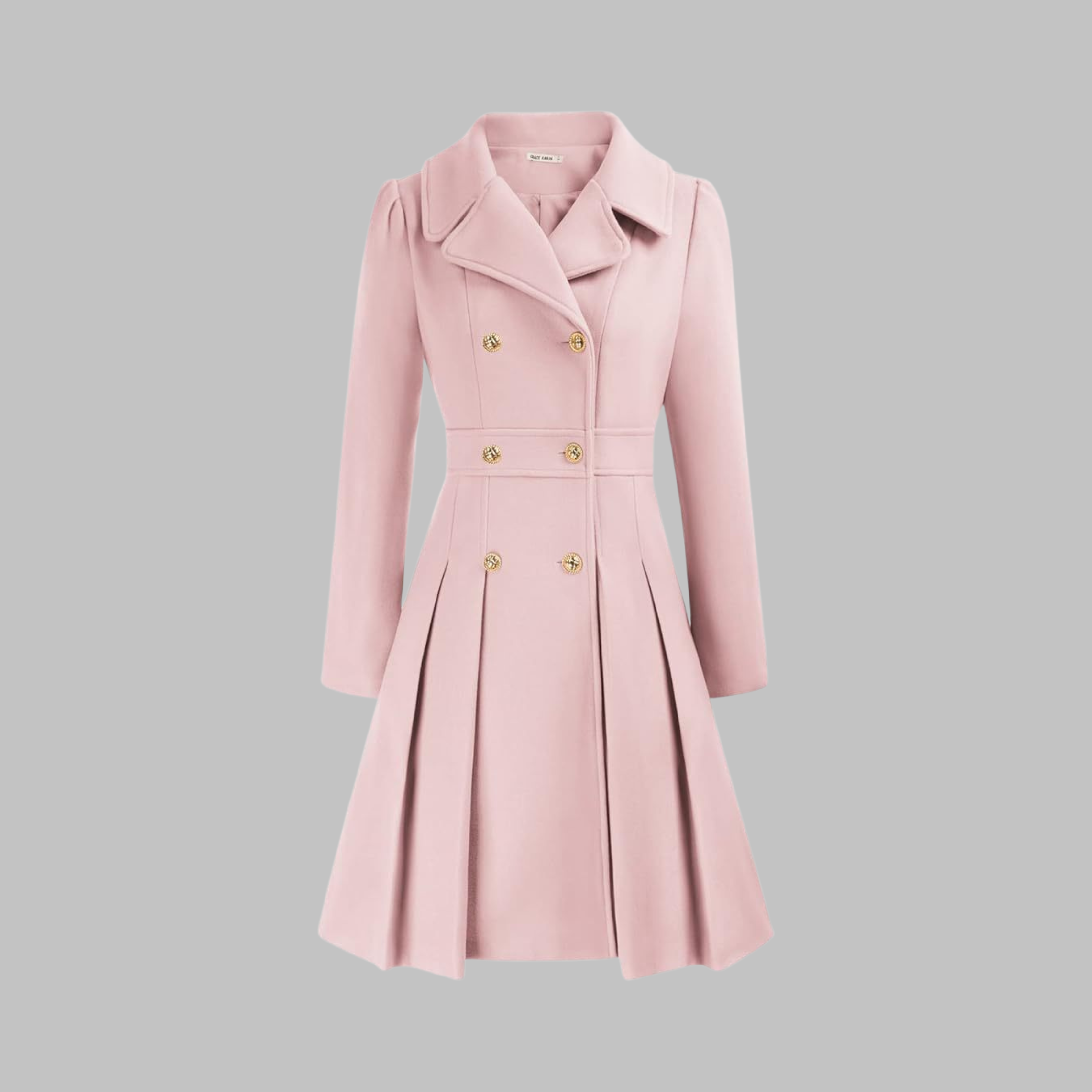 Elegant Double-Breasted Long-Sleeve Coat in Light Pink / Pink