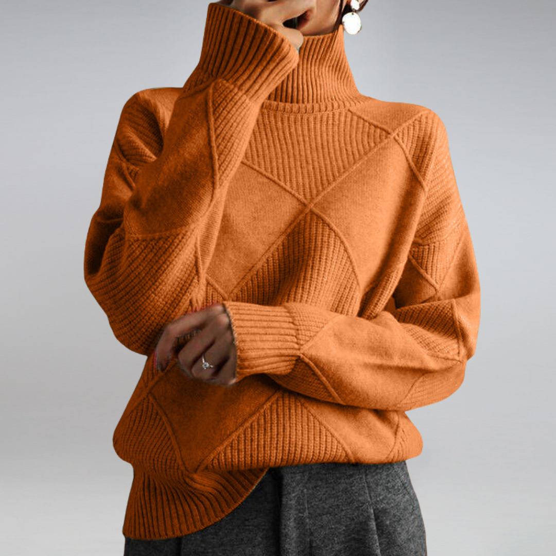 Adelheid Cable-Knit Turtleneck Sweater in Apricot
