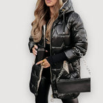 Women's Hooded Quilted Long Coat in Black