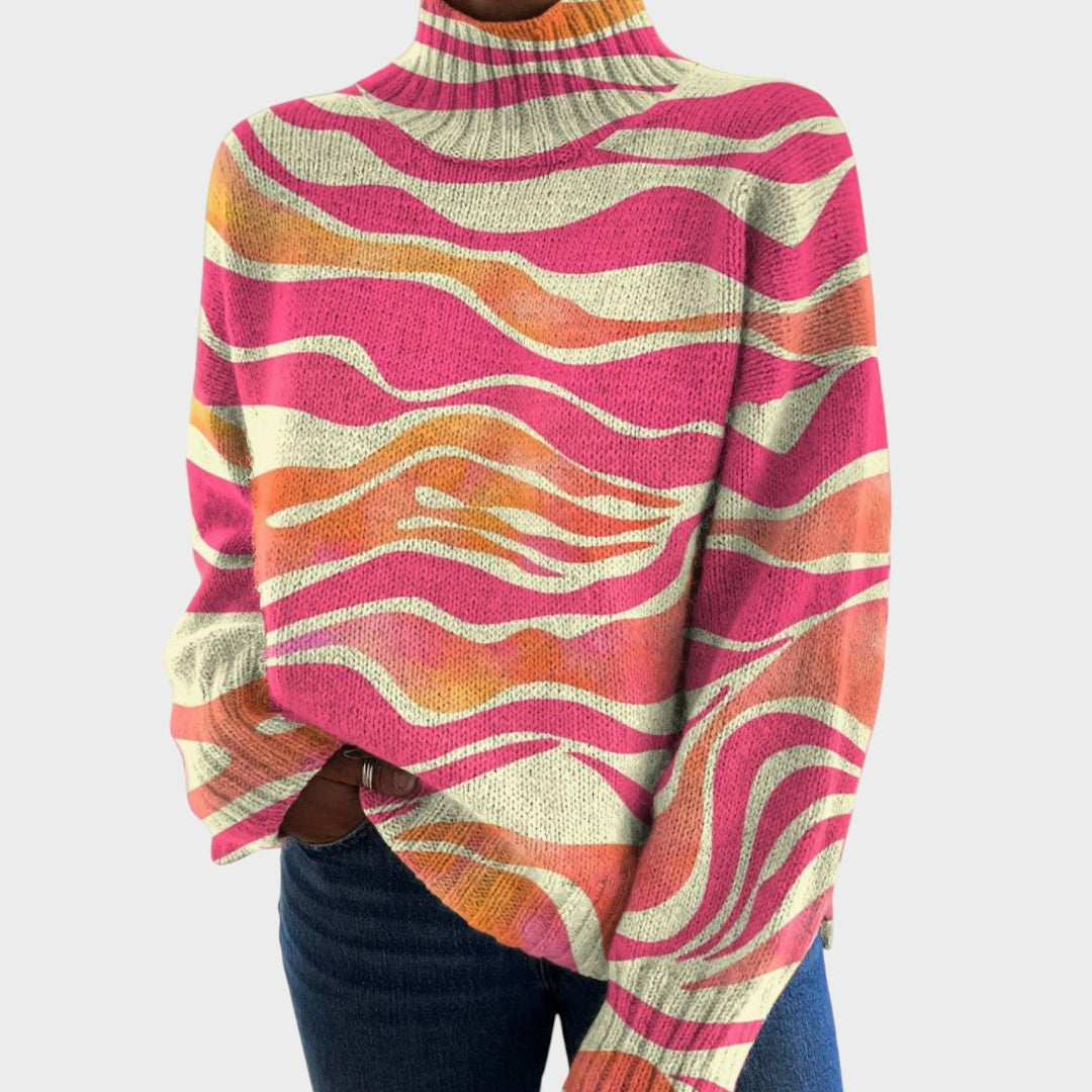 Priscilla Artistic Print Turtleneck Sweater