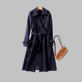 Women's Elegant Knee-Length Loose Fit Coat in Navy Blue