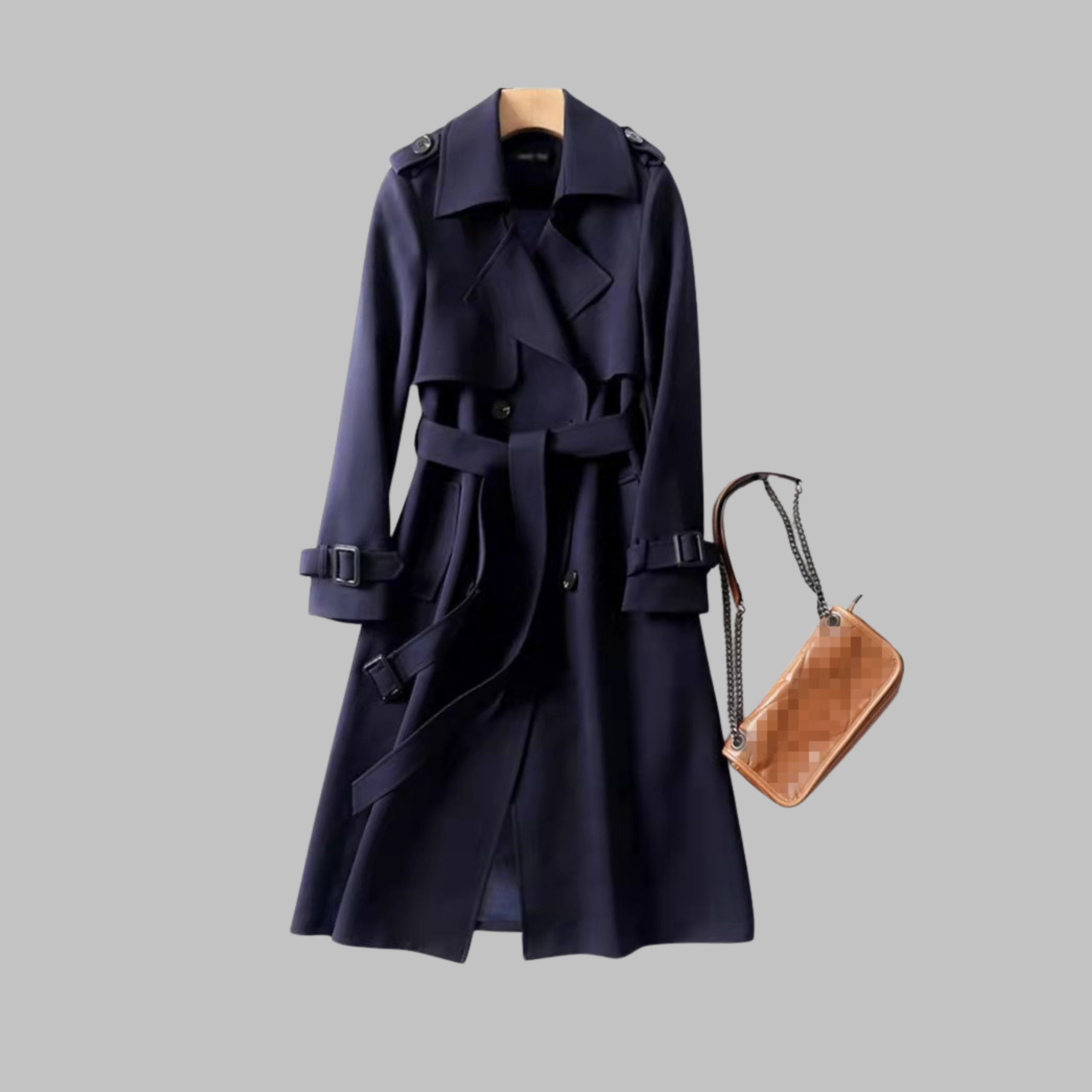 Women's Elegant Knee-Length Loose Fit Coat in Navy Blue