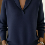 Women's Shawl Collar V-Neck Sweater in Blue