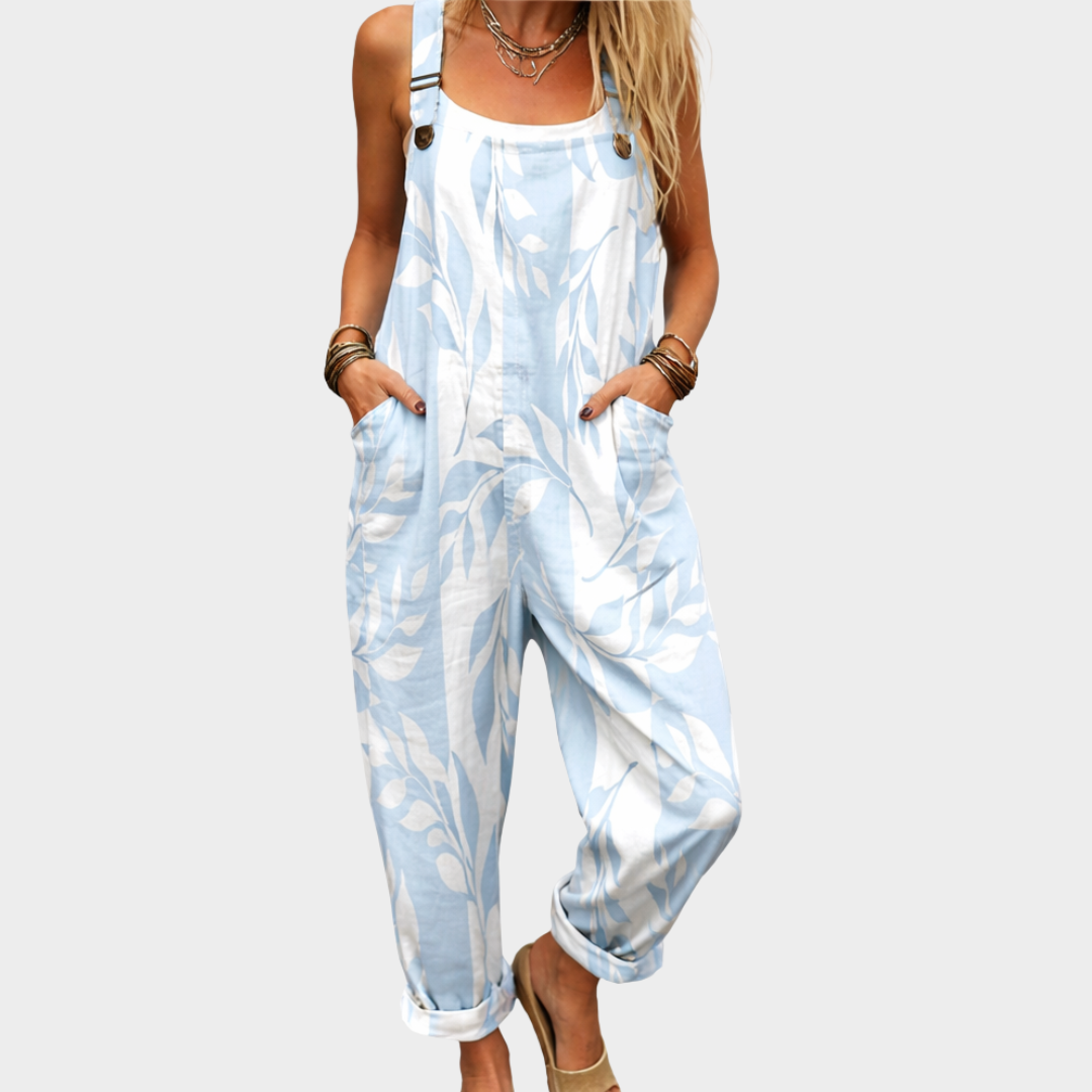 Madison Comfortable printed jumpsuit in Blue/ White